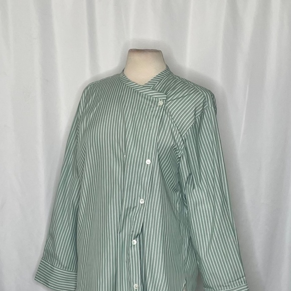 ROUCHA Green White Twist Stripe Shirt Double Breasted Academia BB Medium Short - Picture 6 of 13
